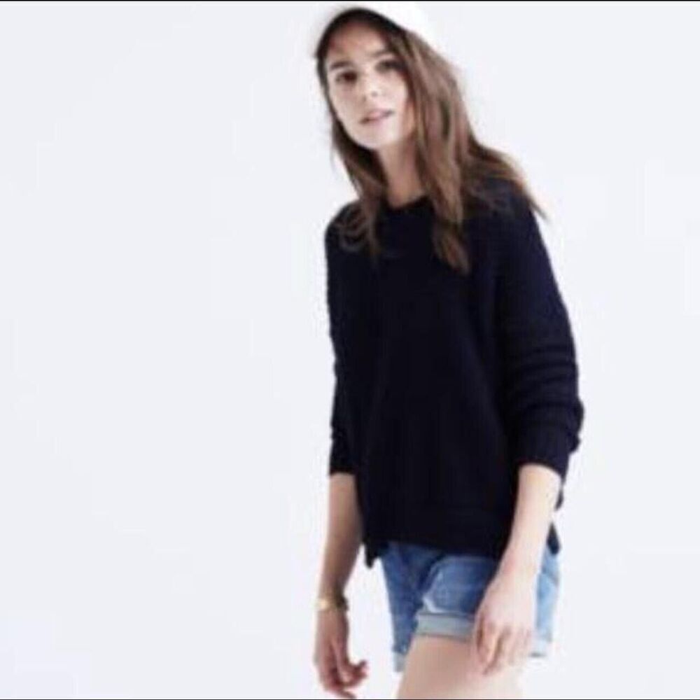 Madewell French Quarter Pullover Sweater Chunky Knit Crew Neck Navy Cotton XS